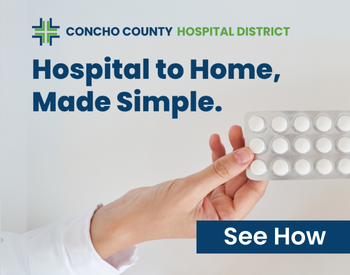 Picture of a person holding pills. Hospital to home, made simple. See how by clicking here