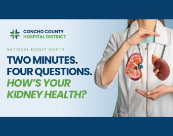 Ad picture of a female Physician holding two kidneys. Ad says National Kidney Moth. Two minutes. four questions. How's your kidney health?